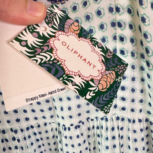 Tuckernuck Oliphant Strappy Maxi Dress Astrid Size XXS White Blue Embroidered - Picture 13 of 16